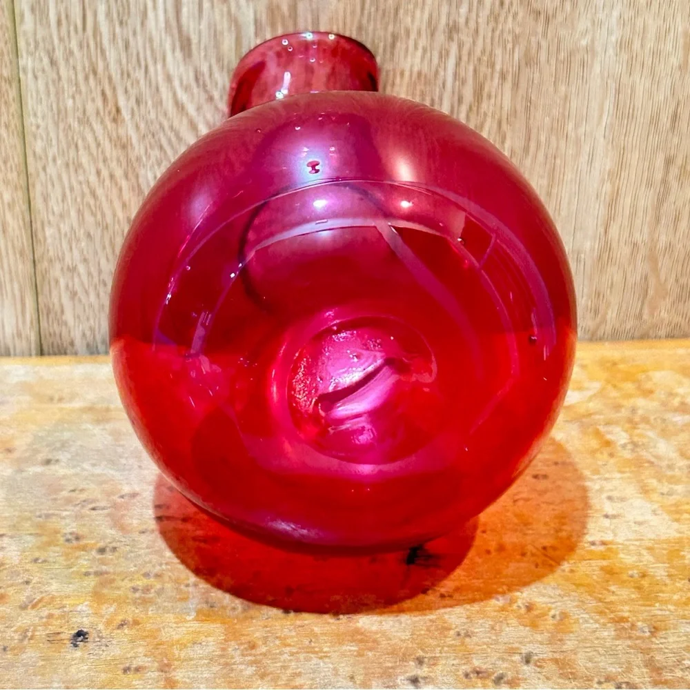 Cranberry Ruffled Top Glass Vase 5” Tall